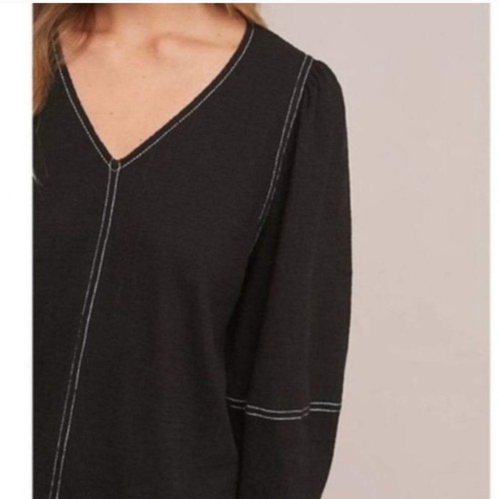 Anthropologie -Current Air/ Black top-white stitch XS - Picture 2 of 6